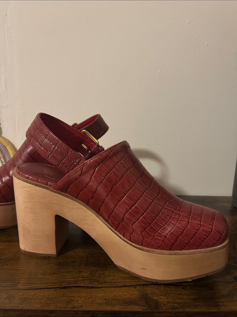 Charlotte Stone Red Croc-Embossed Slingback Clogs - Picture 3 of 7
